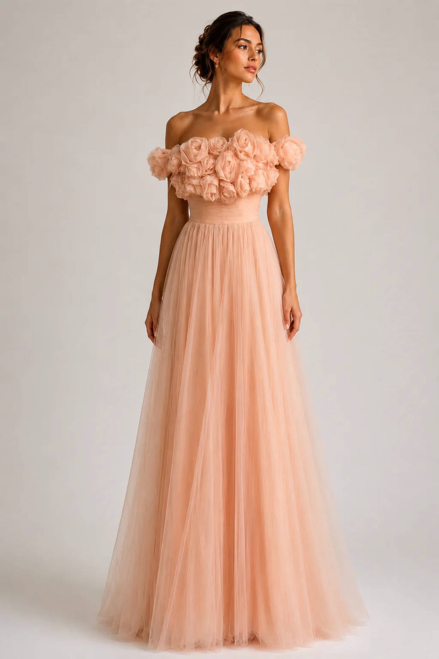 Sherri Hill - Rosette Off Shoulder Tulle Ball Gown