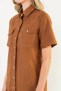 THML Short Sleeve Suede Dress in brown - women's dress - view 5