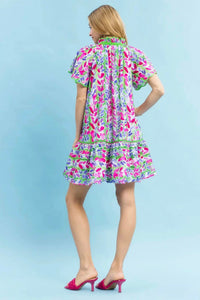 Umgee - Lining Vine Print Butterfly Sleeve Mini Dress