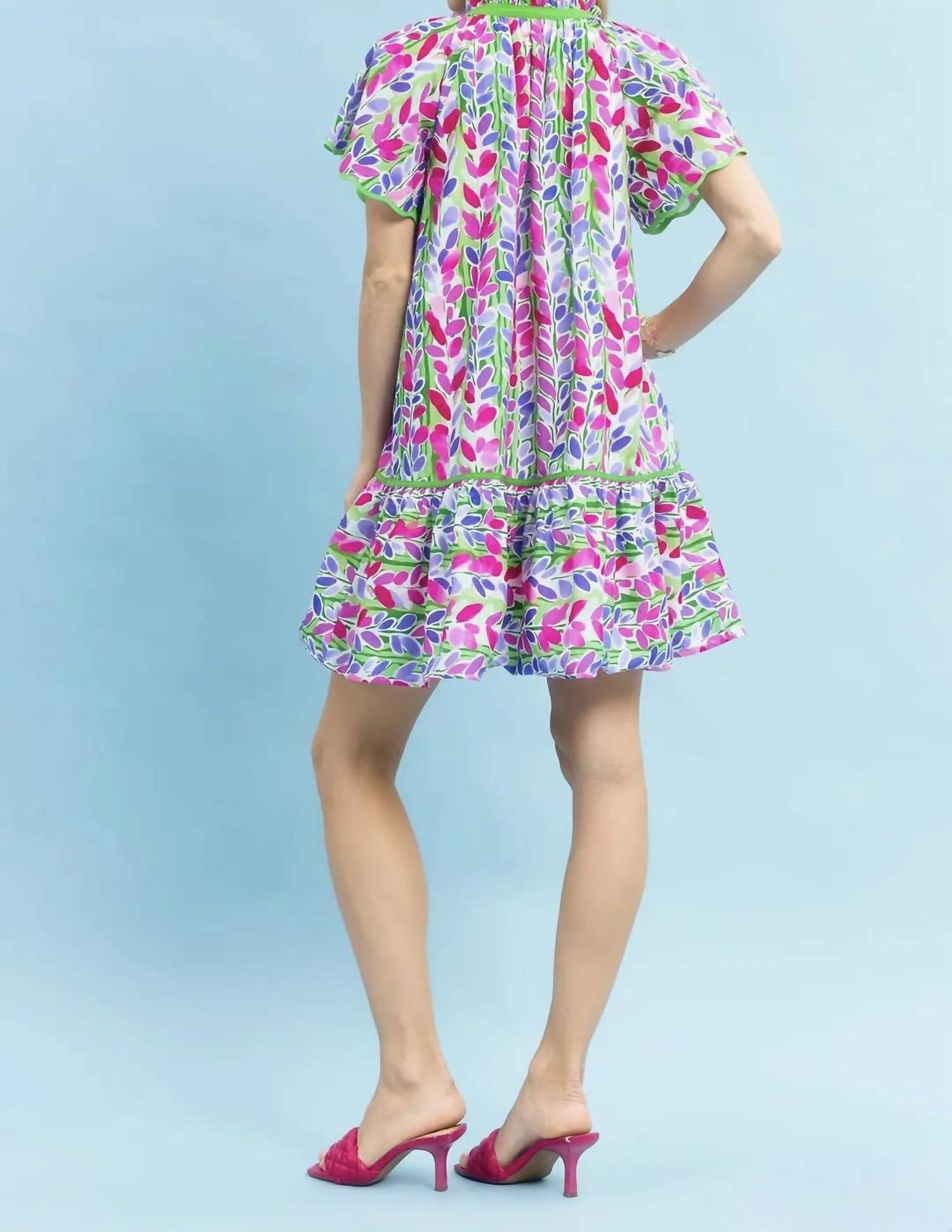 Umgee - Lining Vine Print Butterfly Sleeve Mini Dress