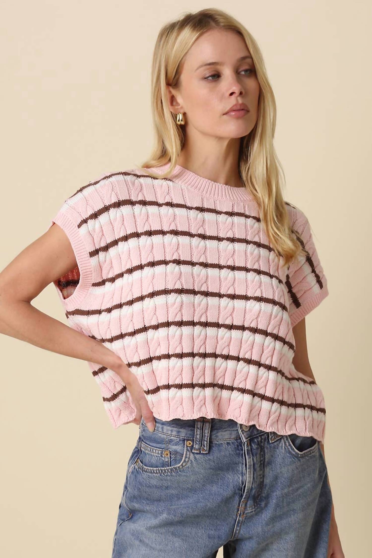 Olivaceous - Laci Striped Textured Knit Vest