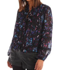 ALLISON NEW YORK Erica Long Sleeve Blouse in black floral - women's blouse - detail view