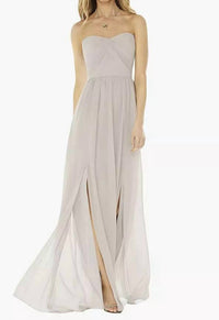 Dessy - Strapless Draped Bodice Maxi Dress With Front Slits