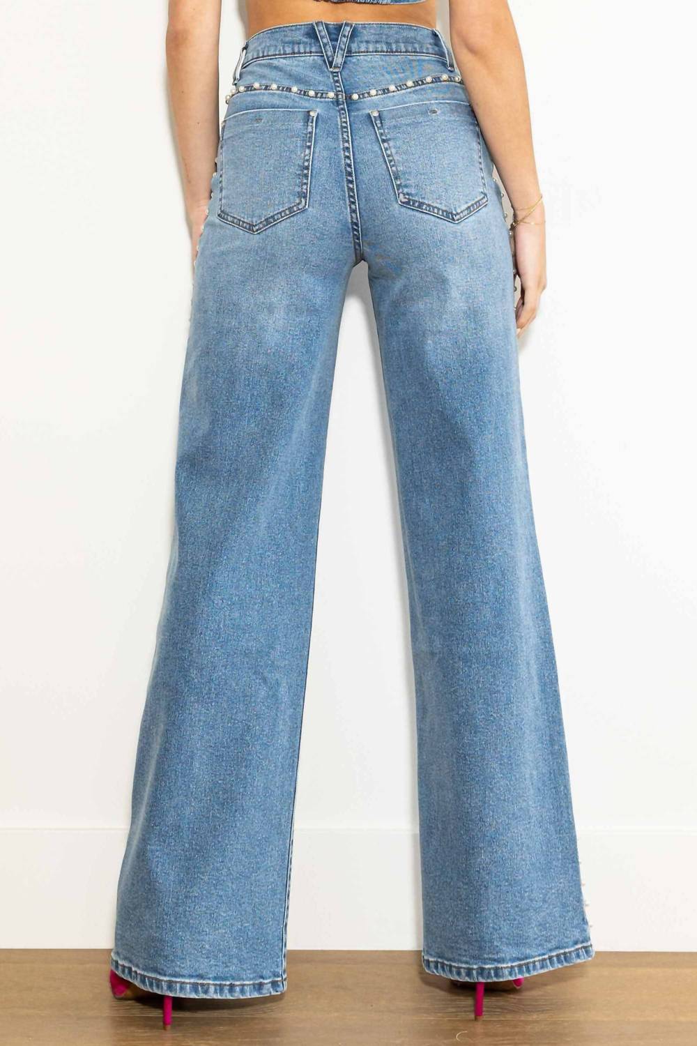 Vibrant M.I.U - Pearly Perfection Embellished Denim Jeans