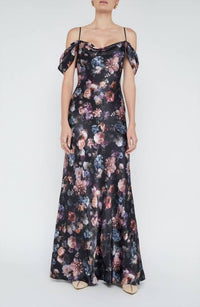 L'Agence Kenna Floral Print Cold Shoulder Silk Maxi Dress in black multi vintage oil flower - women's dress