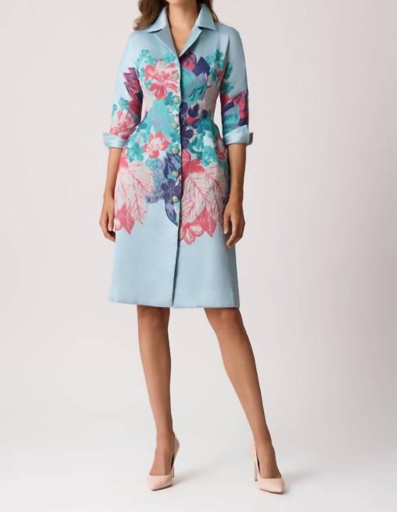 Teri Jon - Jacquard Floral Placement Coat Dress