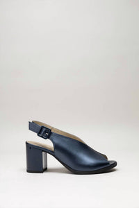 NeroGiardini Women's Metallic Peep Toe Mule in oceano - women's shoe