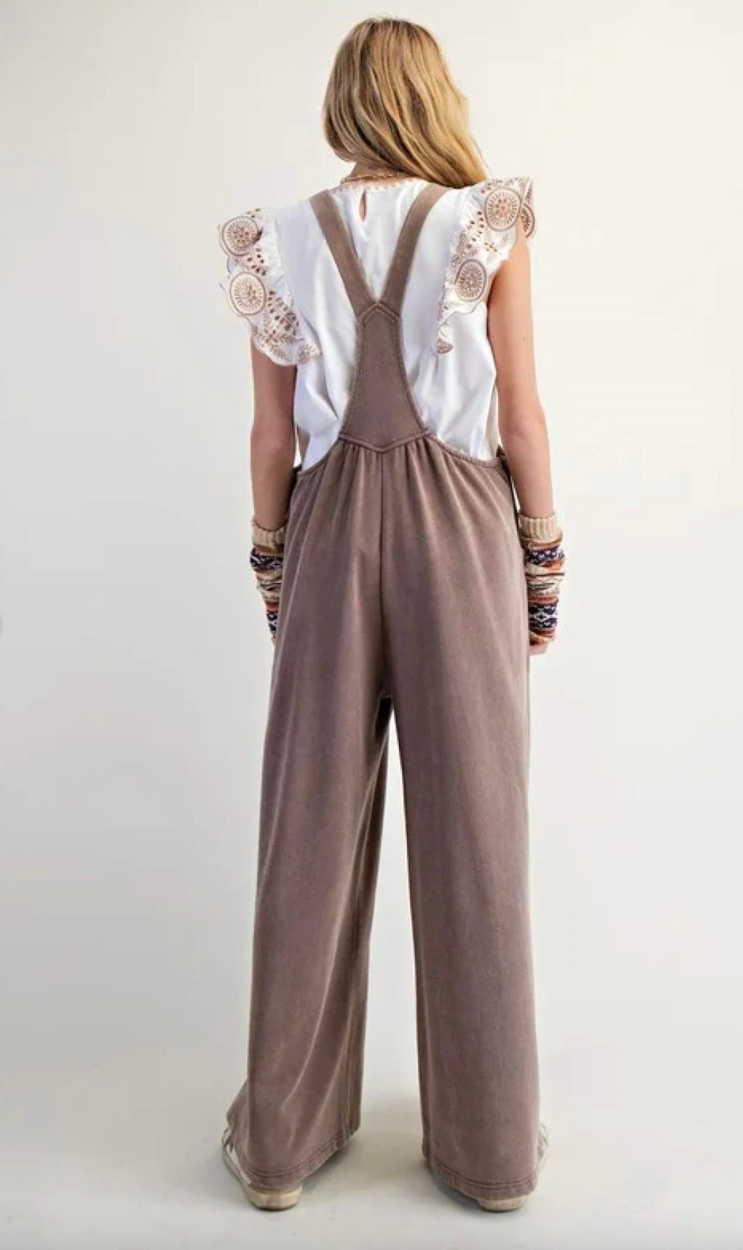 Easel - Washed Terry Knit Overalls