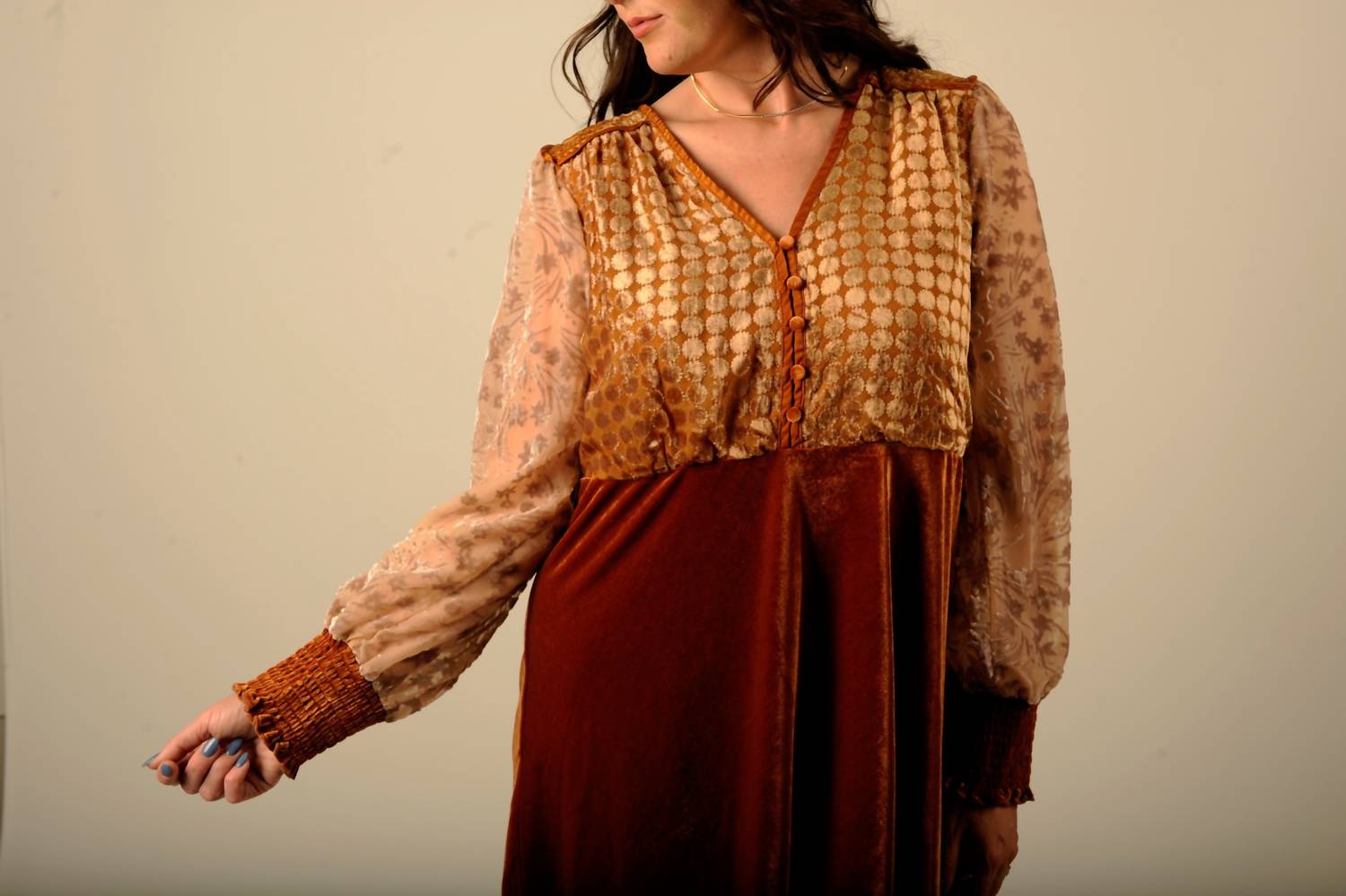 mystree Velvet Mix Mini Dress in gold brown - women's dress - view 4