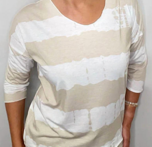 Ethyl - 3/4 Sleeve Striped Print Top