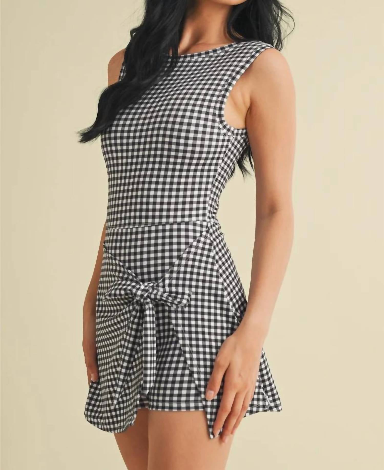 Kimberly C - Gingham Print Wrap Tie Front Mini Dress