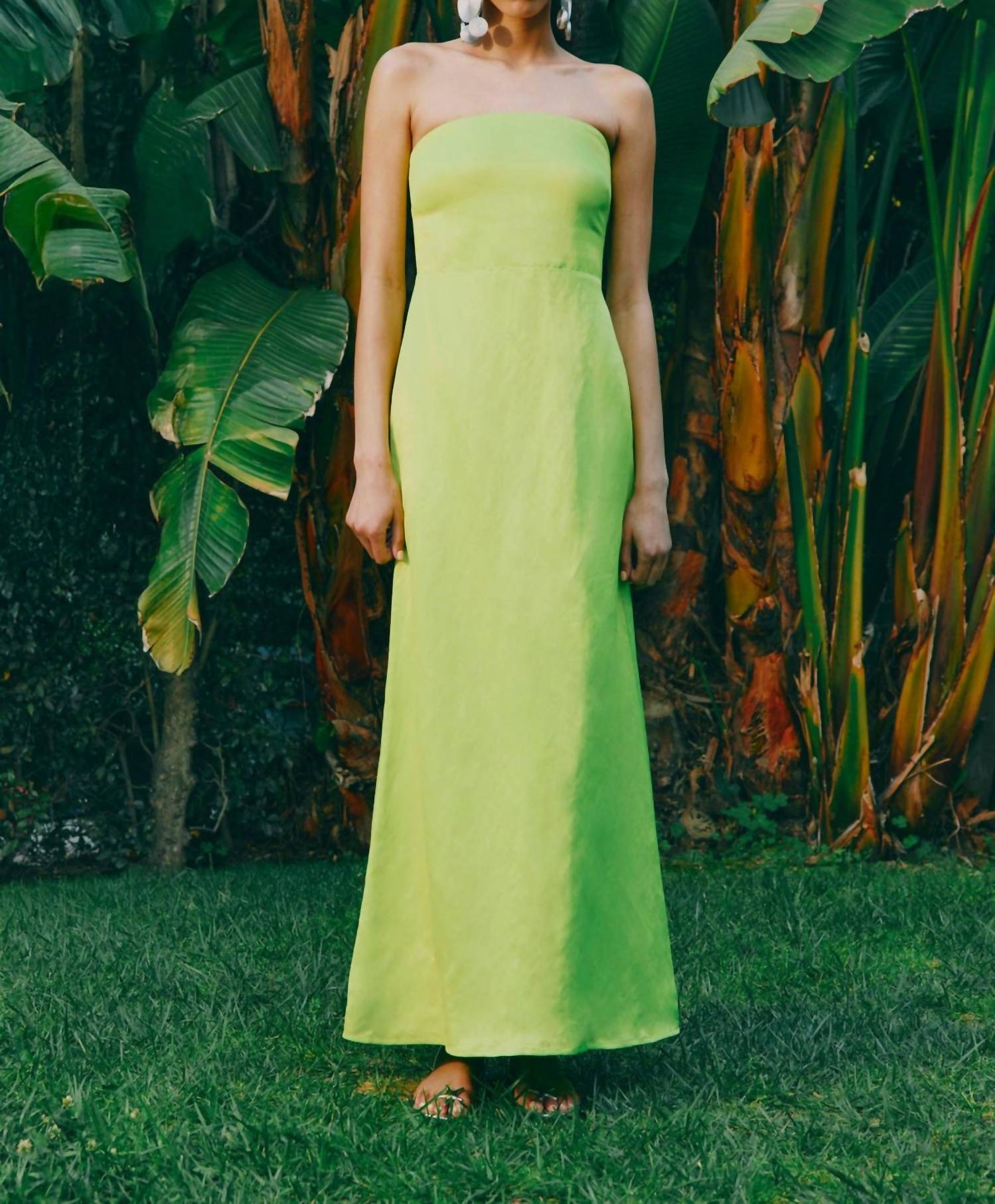SIMONMILLER Sculpty Strapless Satin Dress in LIME