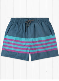 Southern Marsh Men's Barcelona Lines Harbor Trunks in slate and teal - men's swimwear