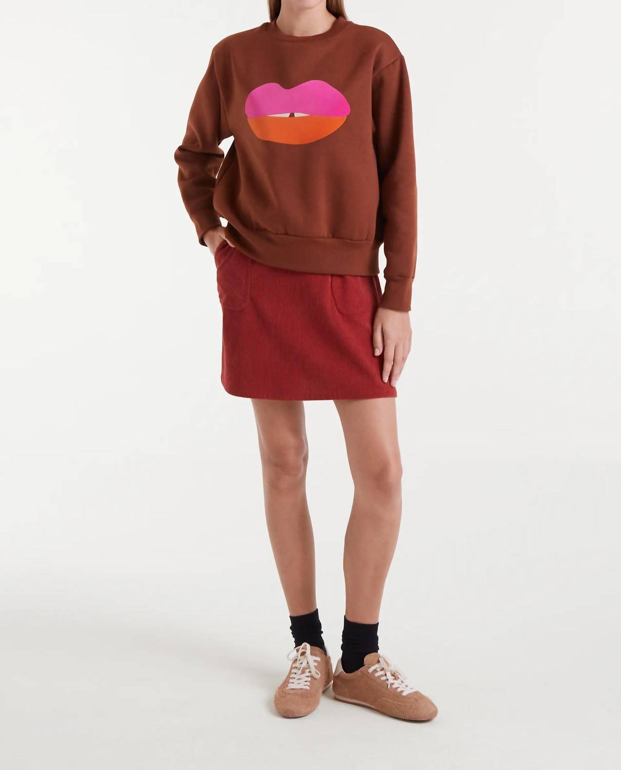 Compania Fantastica Lips Crew Sweatshirt in brown - women's top - view 4