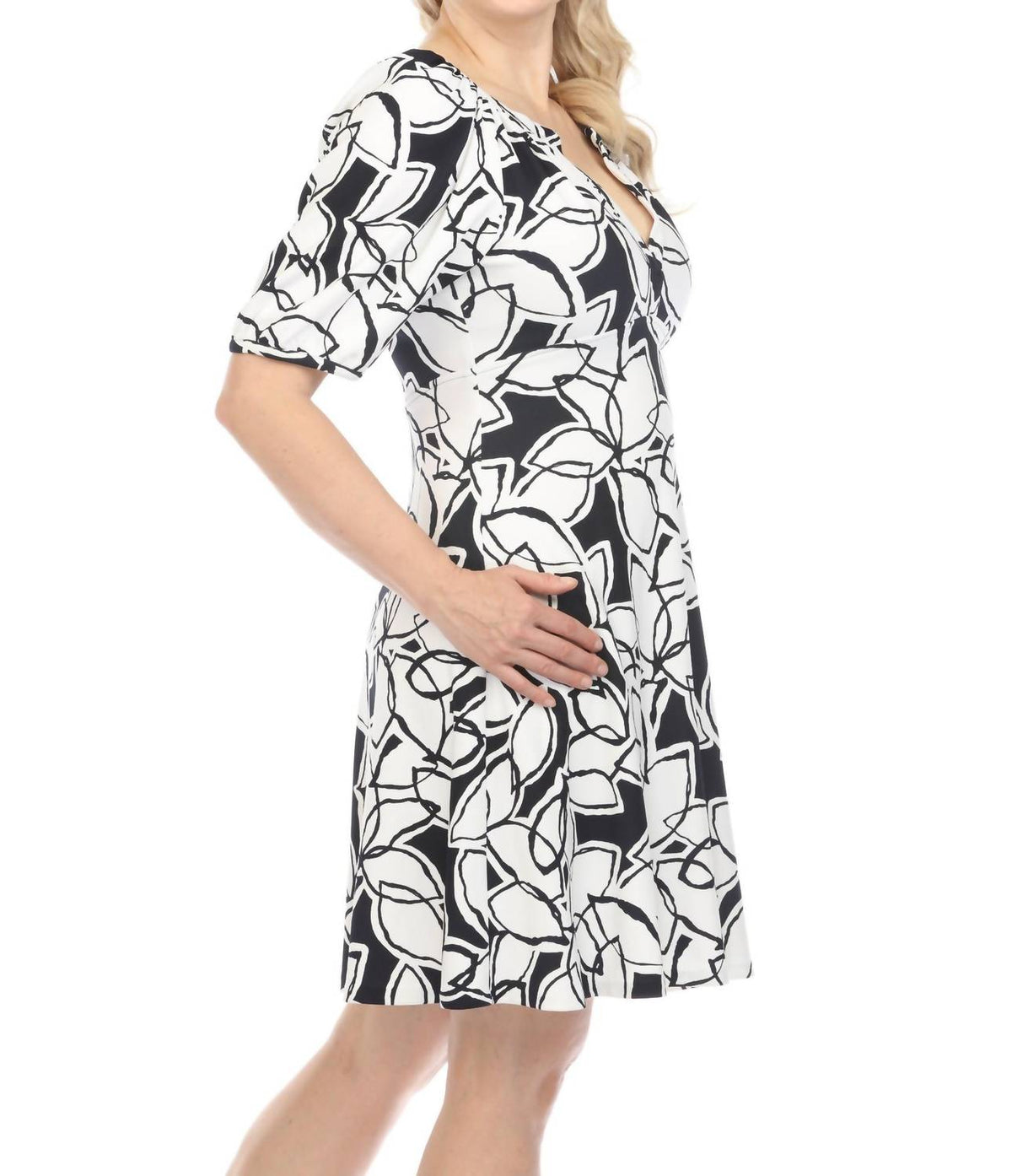 Joseph Ribkoff - Floral Print Puff Sleeve A-line Dress
