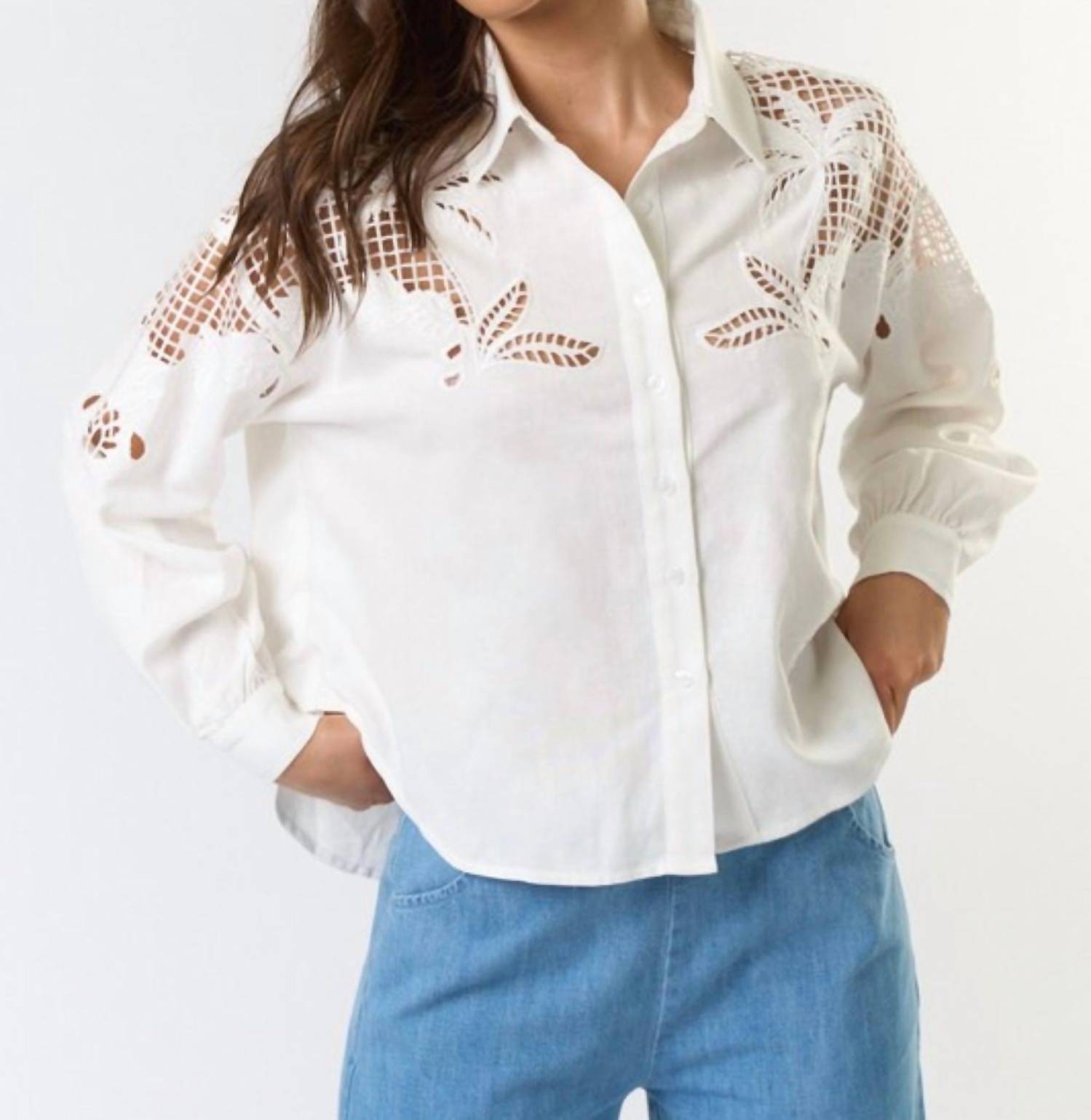 Lalavon - Rosé Button Down Long Sleeve Top