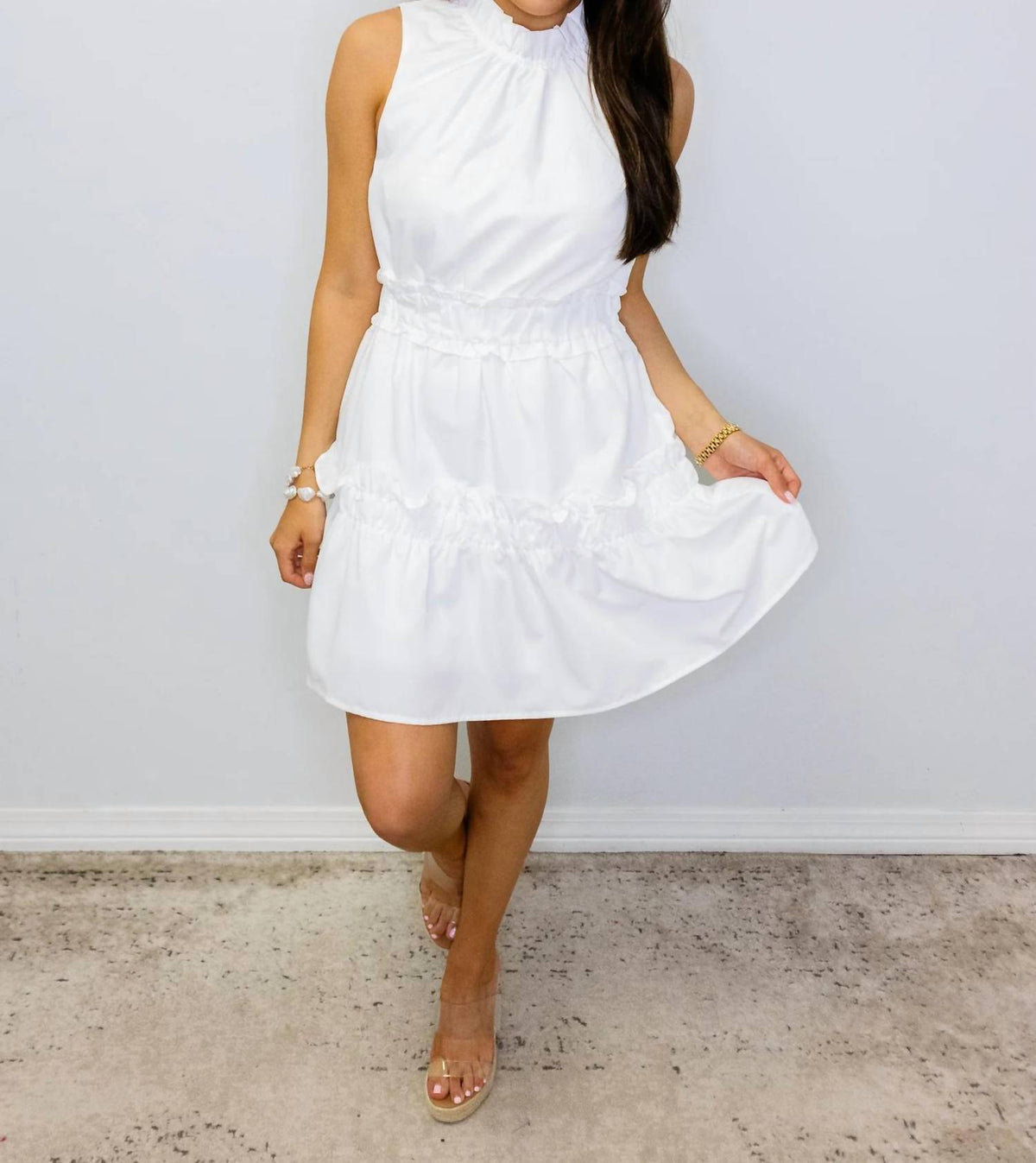 Tcec - Mock Neck Ruffle Mini Dress