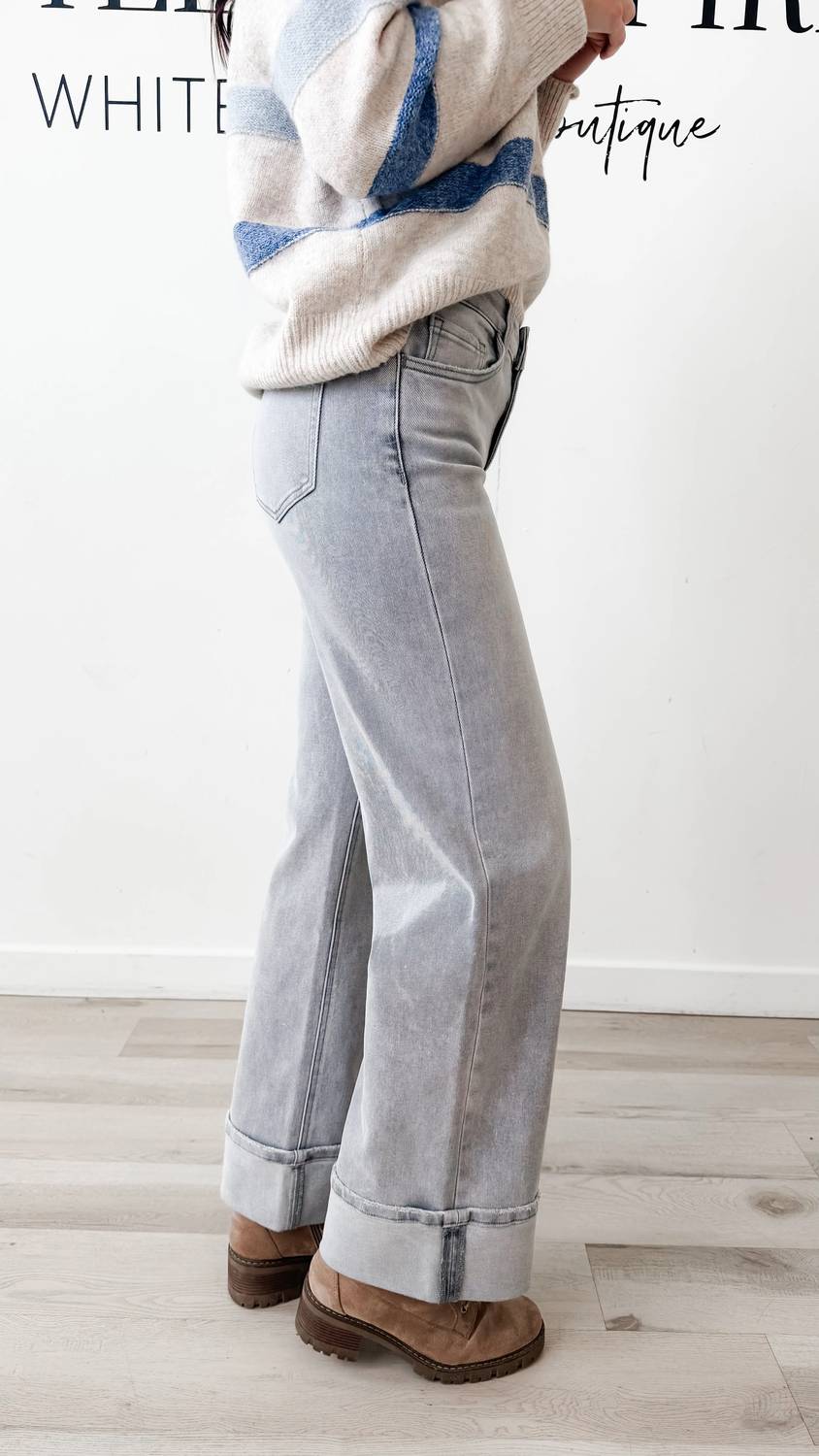 Flying Monkey - Mid Rise Cuffed Wide Leg Jeans