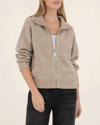 KUT FROM THE KLOTH Coryn Zip Front Sweater in stone - women's sweater