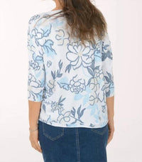 Charlie B - Printed Jersey V-Neck 3/4 Sleeve Top