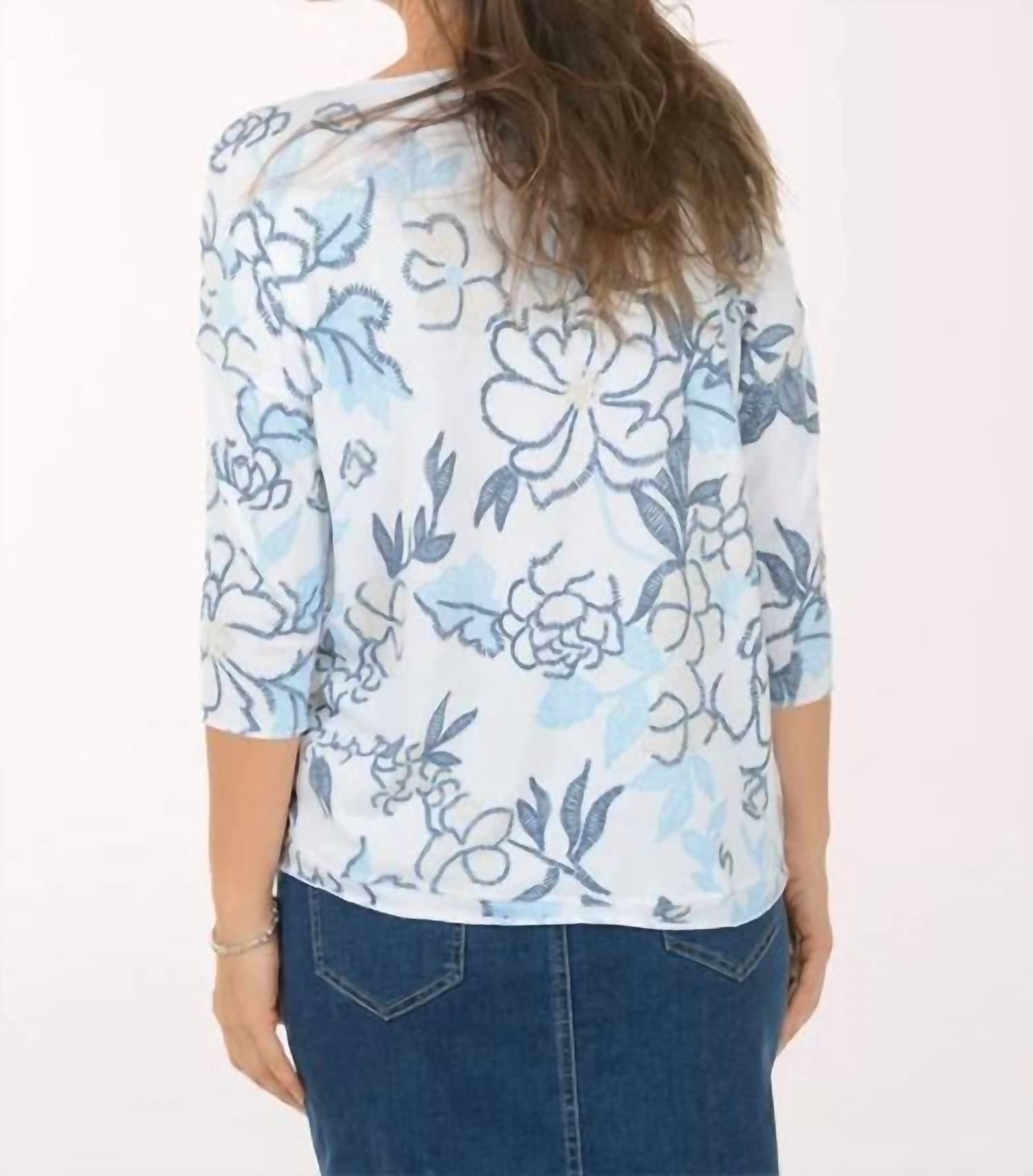 Charlie B - Printed Jersey V-Neck 3/4 Sleeve Top