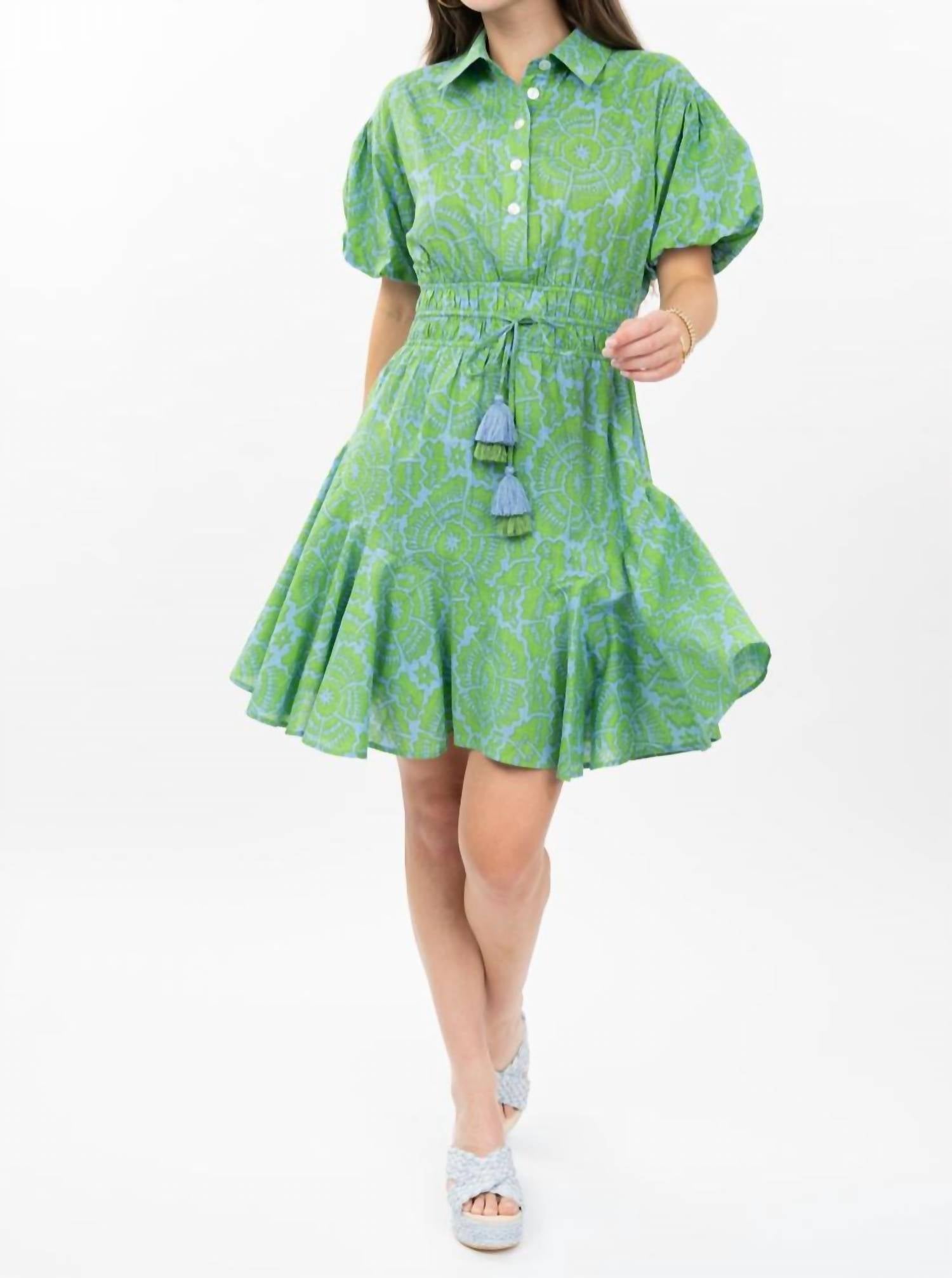 Ivy Jane Flounced Hem Shirt Mini Dress in green - women's dress - detail view