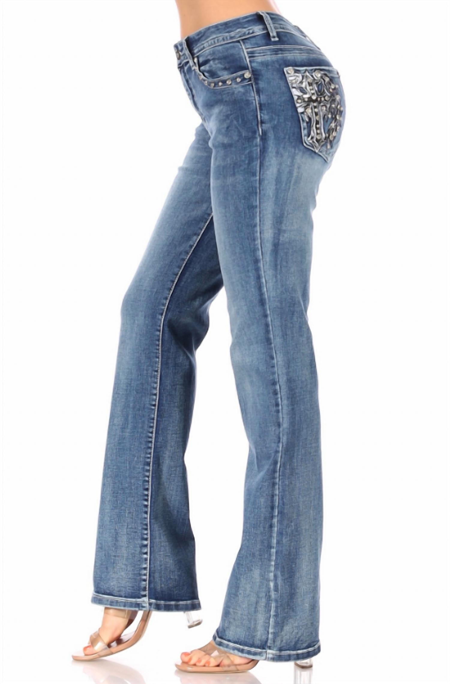 Bus Stop - Angel Cross Distressed Jean