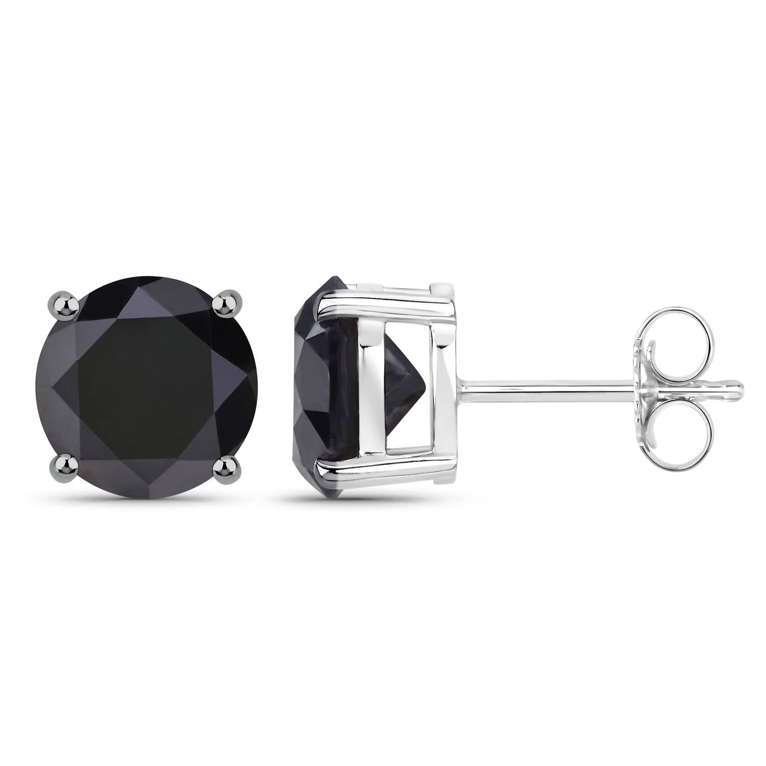 Diana M Jewels Women's Round Natural Black Diamond Stud Earrings (5.41 Ct) - Elegant in 14k white gold - women's jewelry - detail view