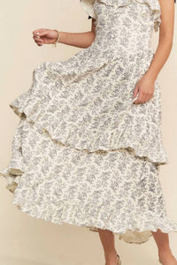 J.Nna - Ruffle Detailed Ribbon Strap Midi Dress