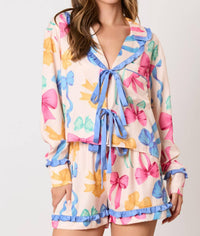 Peach Love - Ribbon Bow Printed Pajama Set