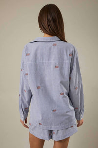 Sunday Edition - Ellen Flag Embroidered Oversized Shirt