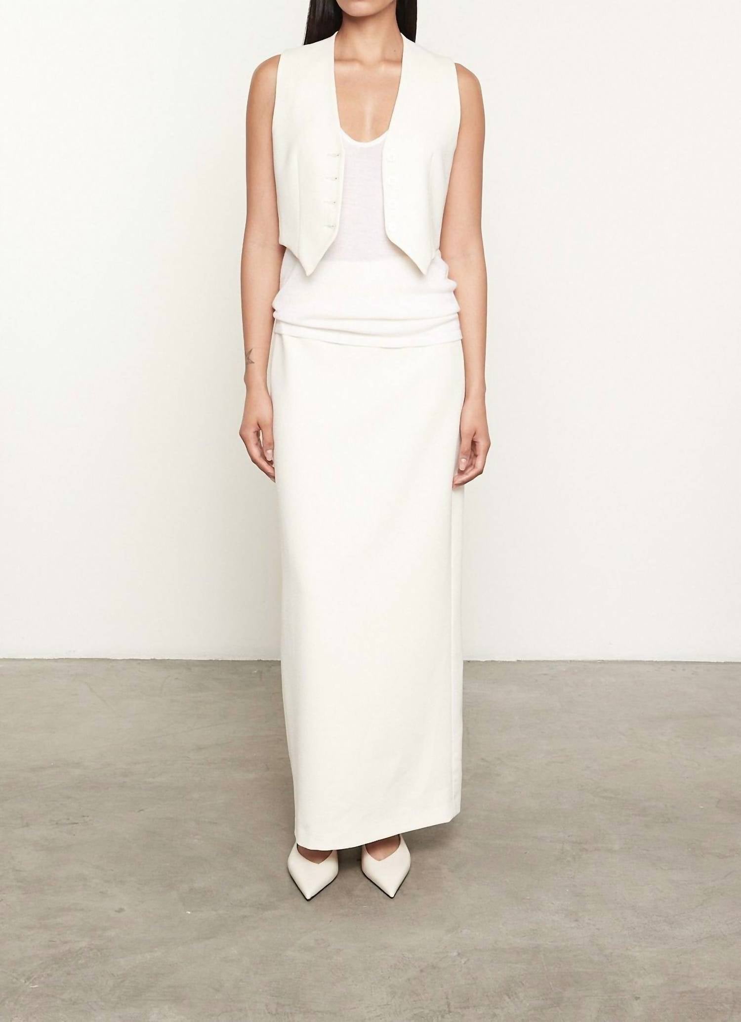 Enza Costa Crepe Tunic Vest in cream - women's jacket - alternate view