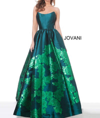 Jovani - Strapless Floral Prom Gown