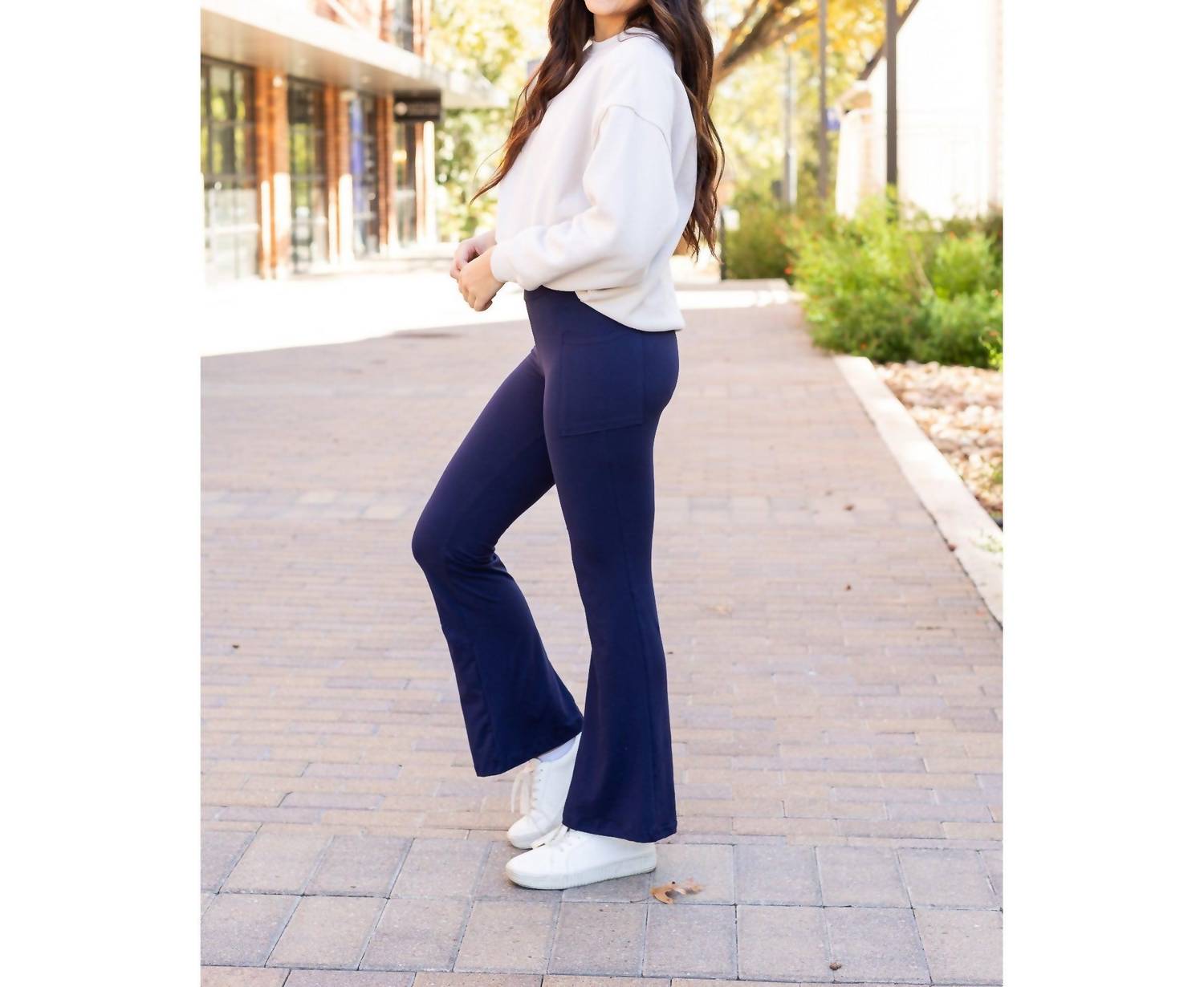 Julia Rose Mila Bootcut Leggings With Pockets in navy - women's pants - alternate view