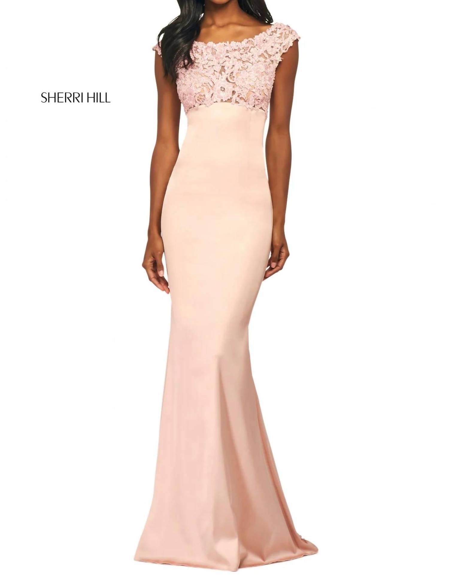Sherri Hill - Long Fitted Satin Lace Dress