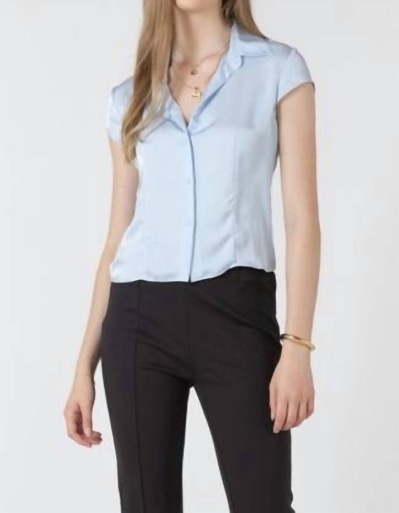 Dex Clothing Button Front Tee Shirt in fresh sky - women's blouse