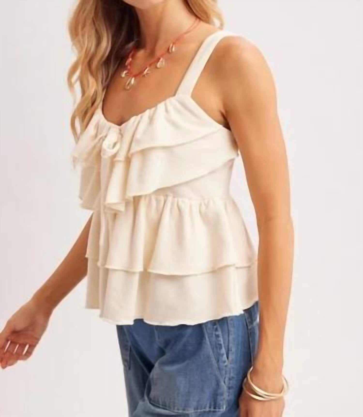 Bluivy - Sonoran Tiered Ruffle Tie-front Tank Top