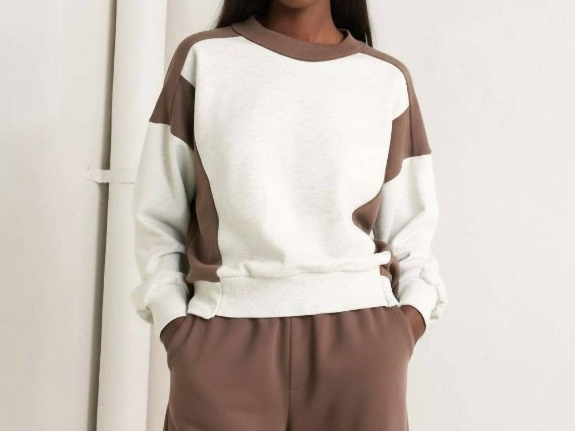 FLYING TOMATO Kendra Knit Pullover in oatmeal brown - women's sweater