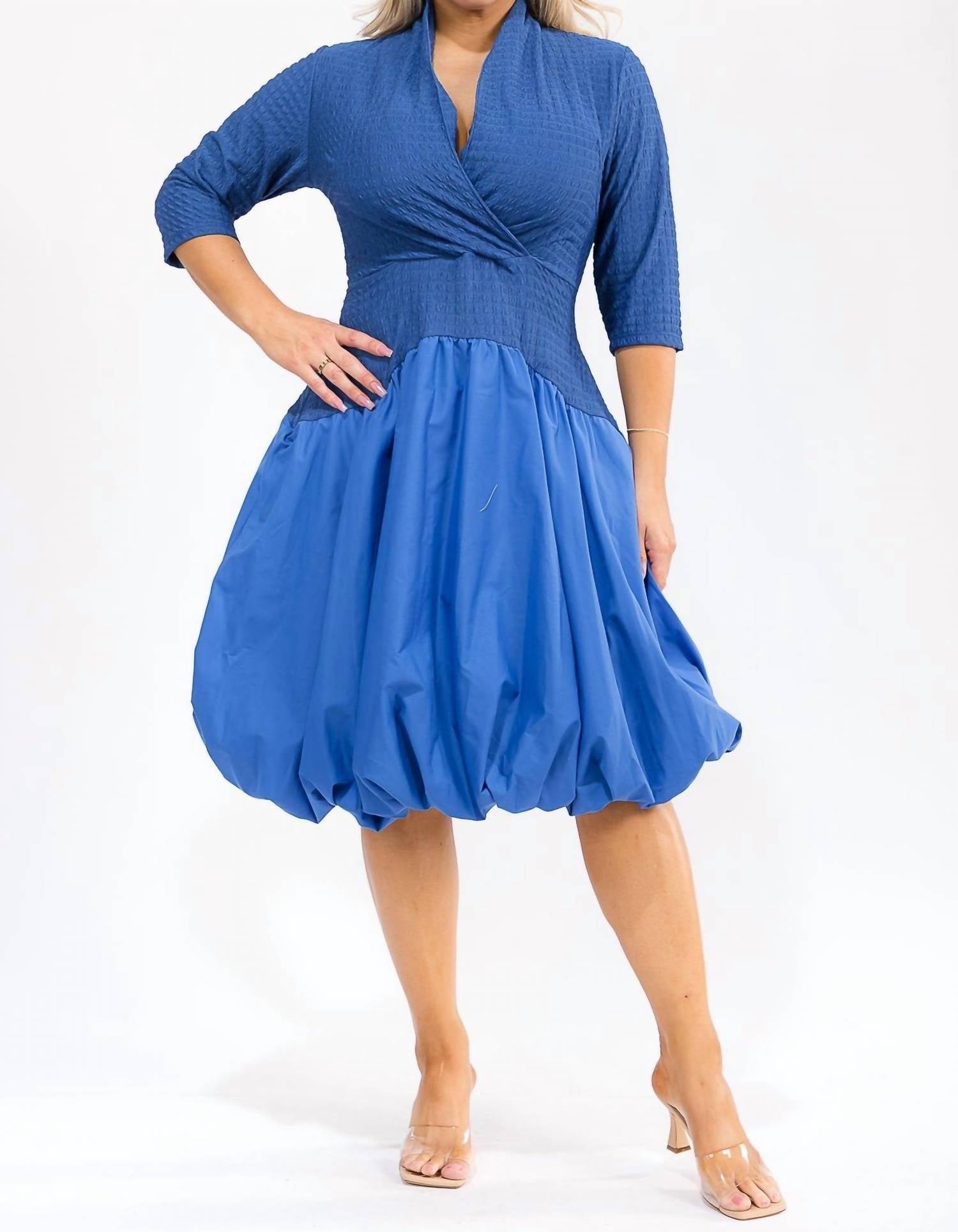 Karen T Design - Solid V-neck Balloon Midi Dress