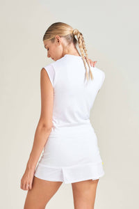 L'Oeuf Poche Mod Pleated Skort in white with flower print - women's shorts - alternate view