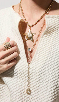 L GEORGE Women's Camille Crystal Lariat Necklace in gold - women's jewelry - detail view