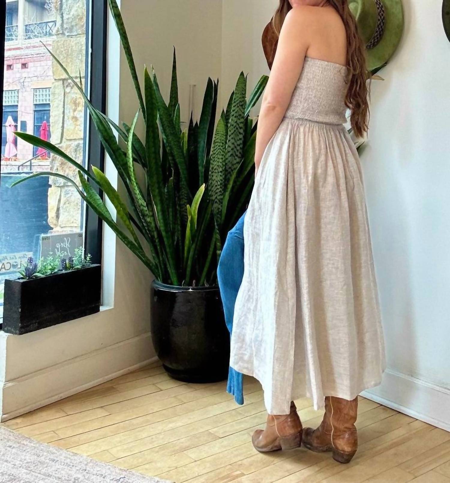 NARY Tube Midi Sundress in gray stripe - women's dress - detail view