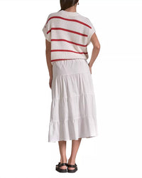 ELAN Sweater Top Midi Dress in white whitered stripe - women's dress - detail view