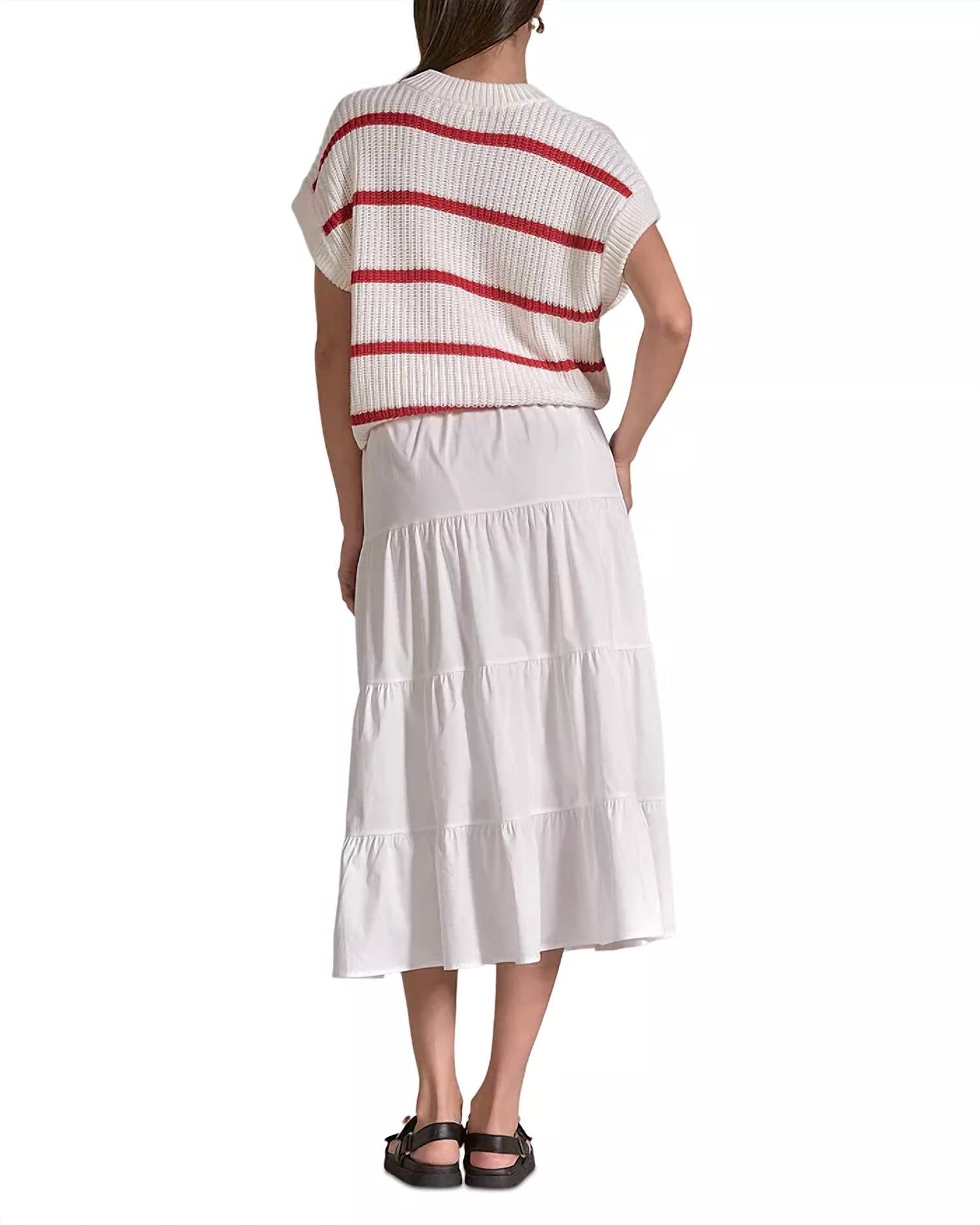 ELAN Sweater Top Midi Dress in white whitered stripe - women's dress - detail view