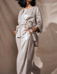 Joseph Ribkoff - Waist Tie Foiled Linen Jacket