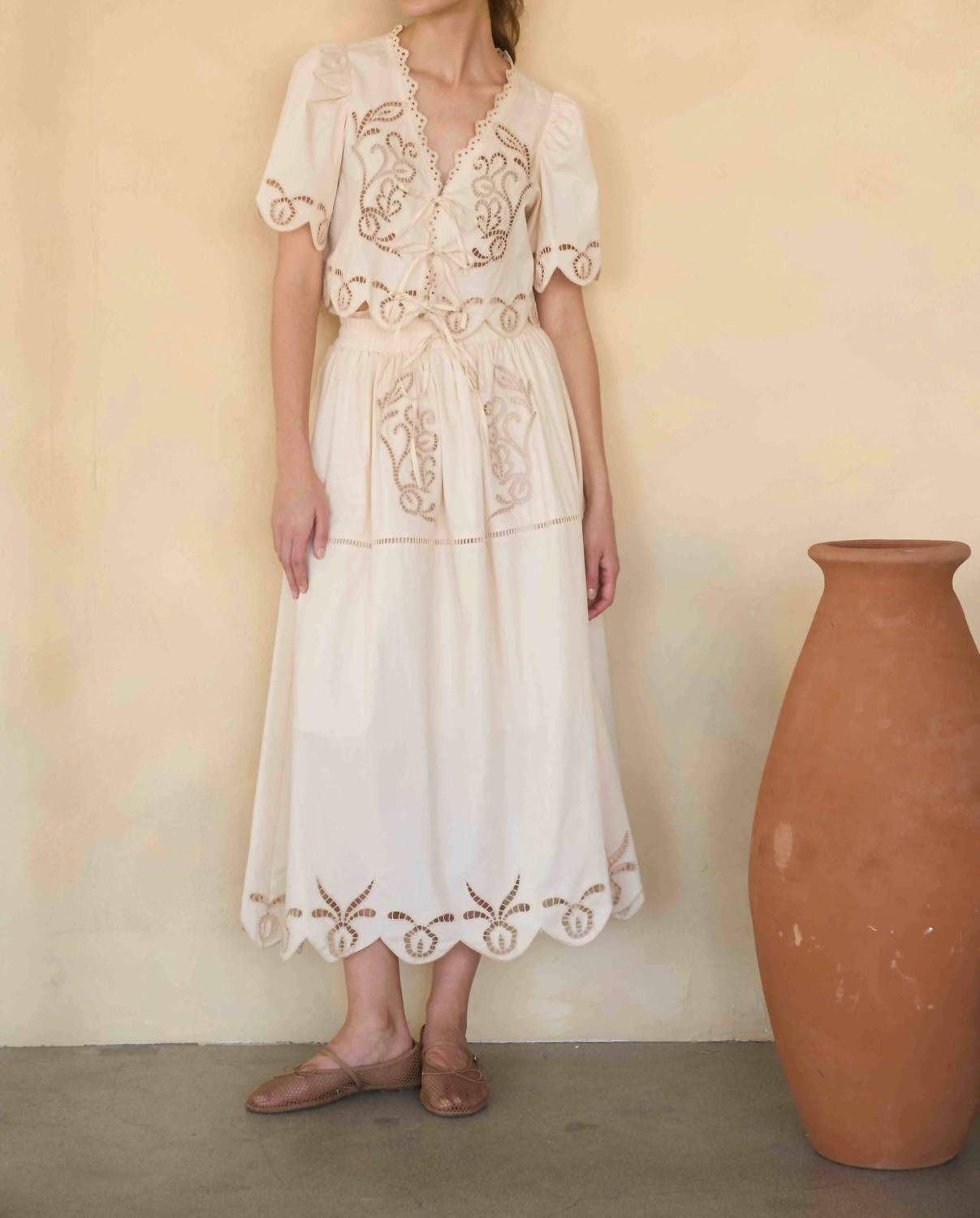 Moon River - Eyelet Ladder Lace Scalloped Midi Skirt