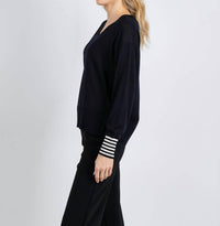 MARELLA Polo V-neck Sweater in black cream - women's sweater - alternate view