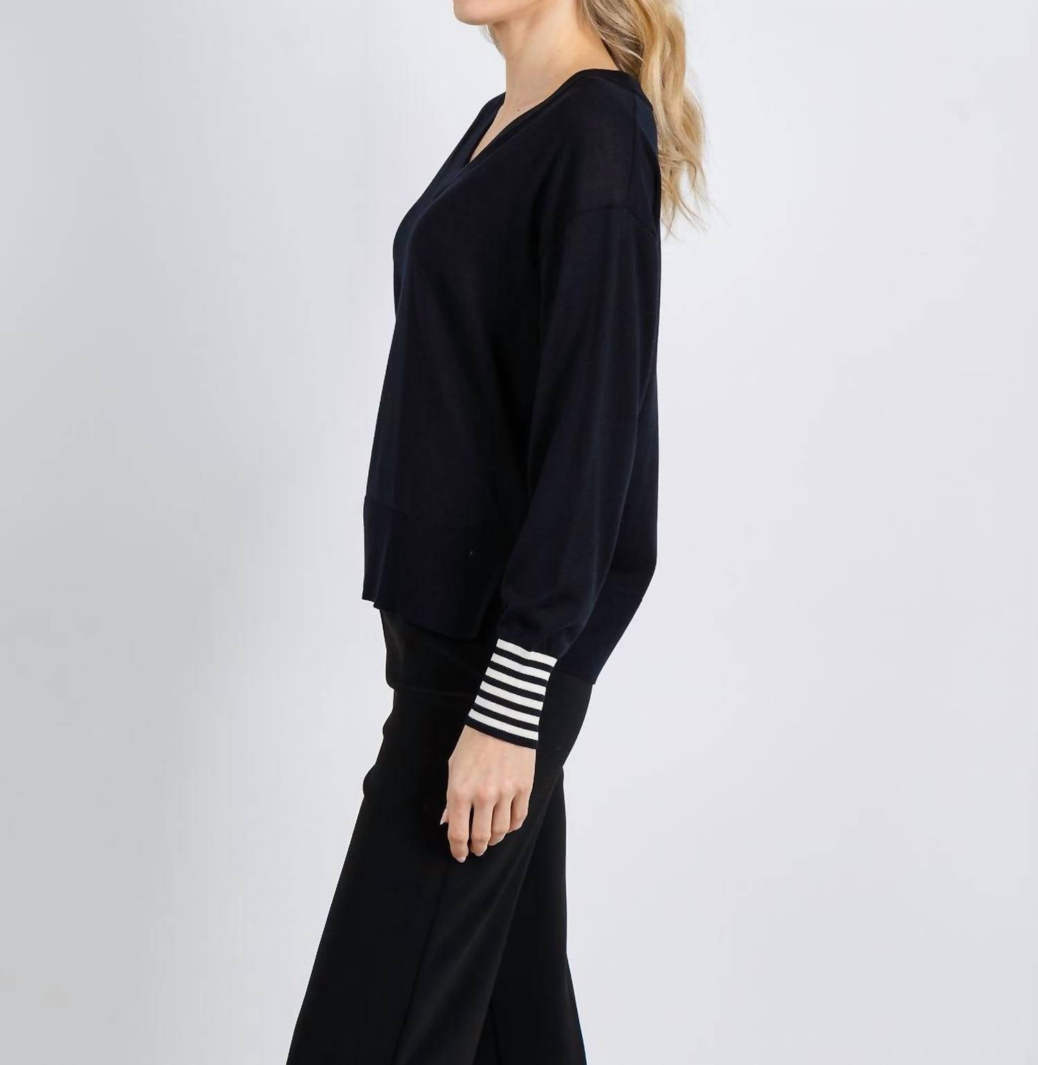 MARELLA Polo V-neck Sweater in black cream - women's sweater - alternate view