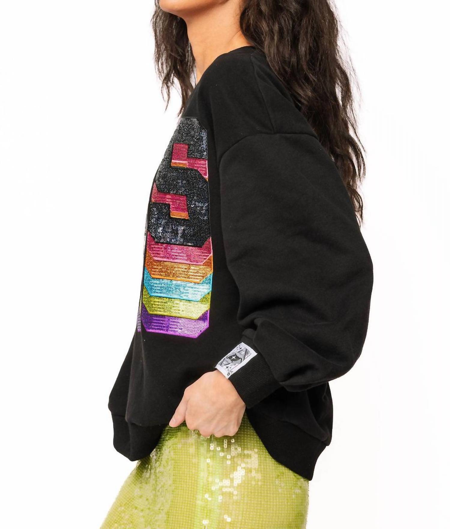 QUEEN OF SPARKLES Rainbow Logo Sweatshirt in black - women's top - alternate view