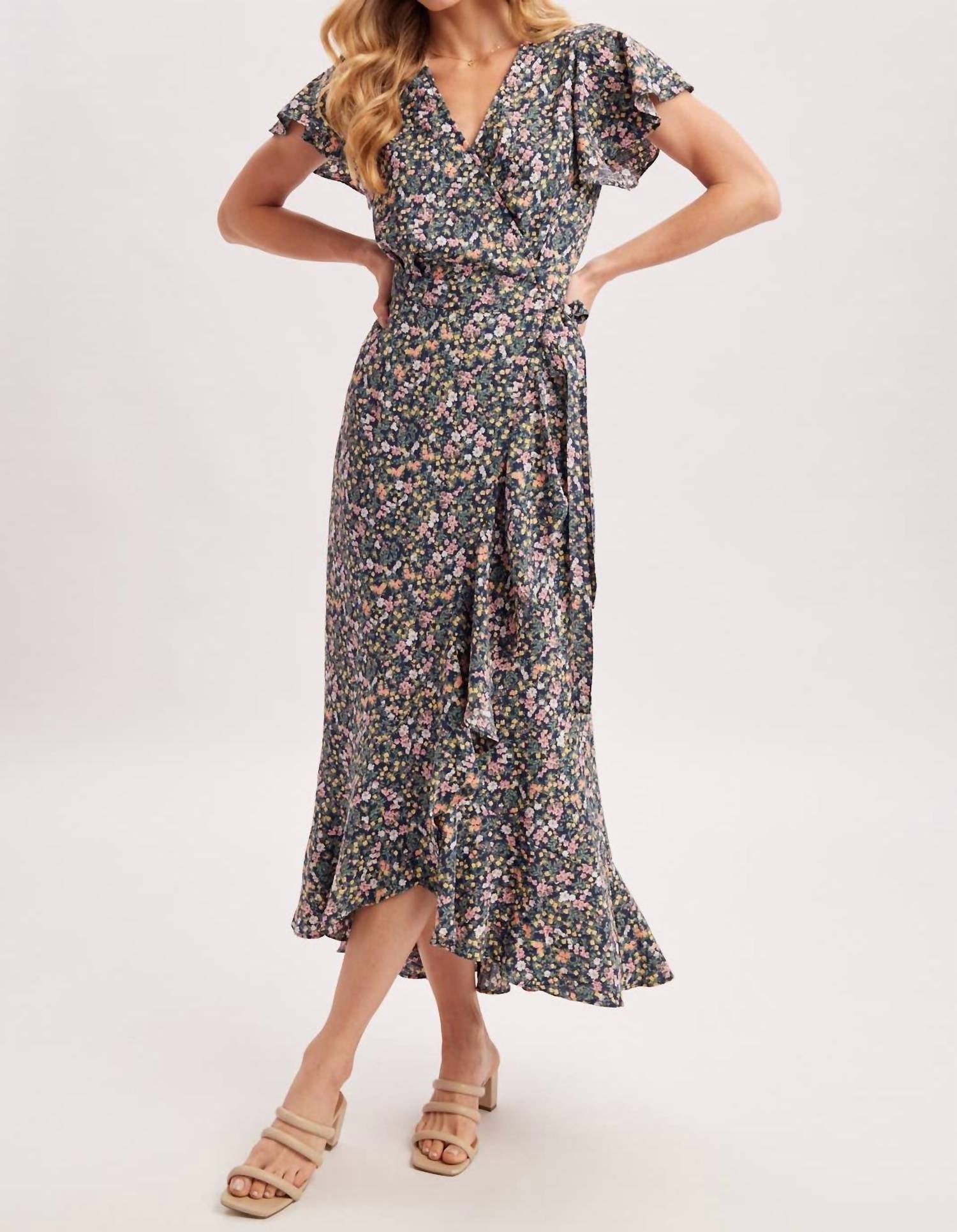Bluivy - Floral Ruffled Wrap Dress